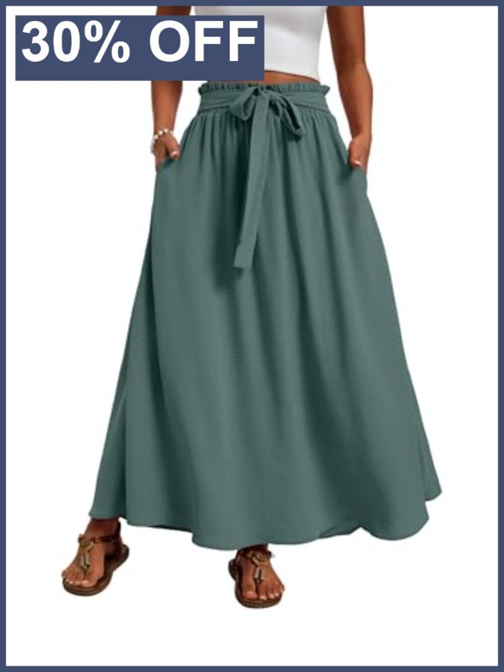 Womens Maxi Skirt with Pockets Elastic Waist Pleated A Line Summer